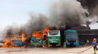 Diduga Korsleting Listrik, Lima Bus Terbakar di Garasinya Wilayah Plered Cirebon